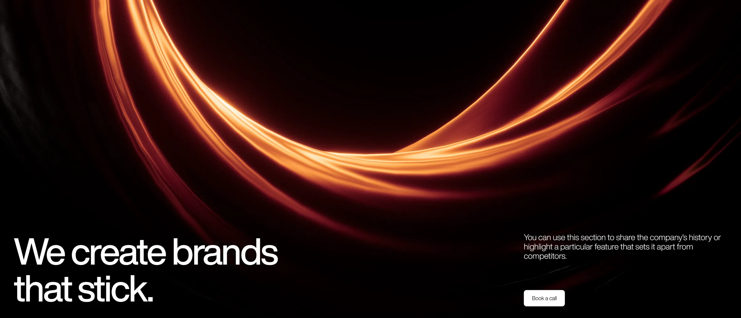 Orange and red ribbons of light sweeping across a black landing page
