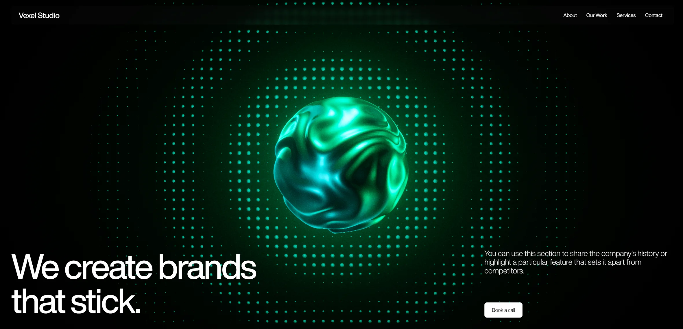 Glossy green sphere surrounded by a radial field of luminous dots