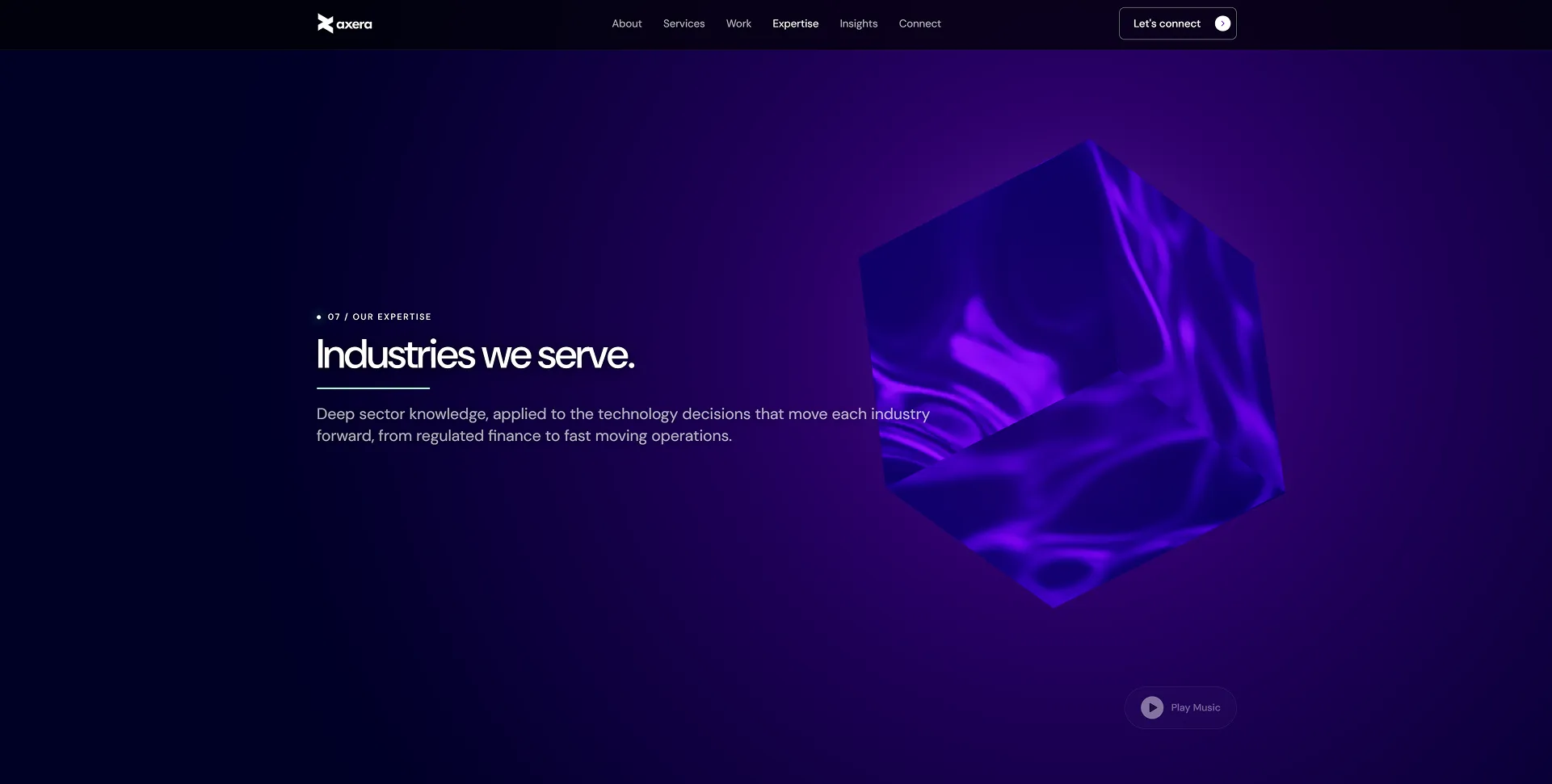 AXERA industries section with a translucent purple object suspended in a violet field