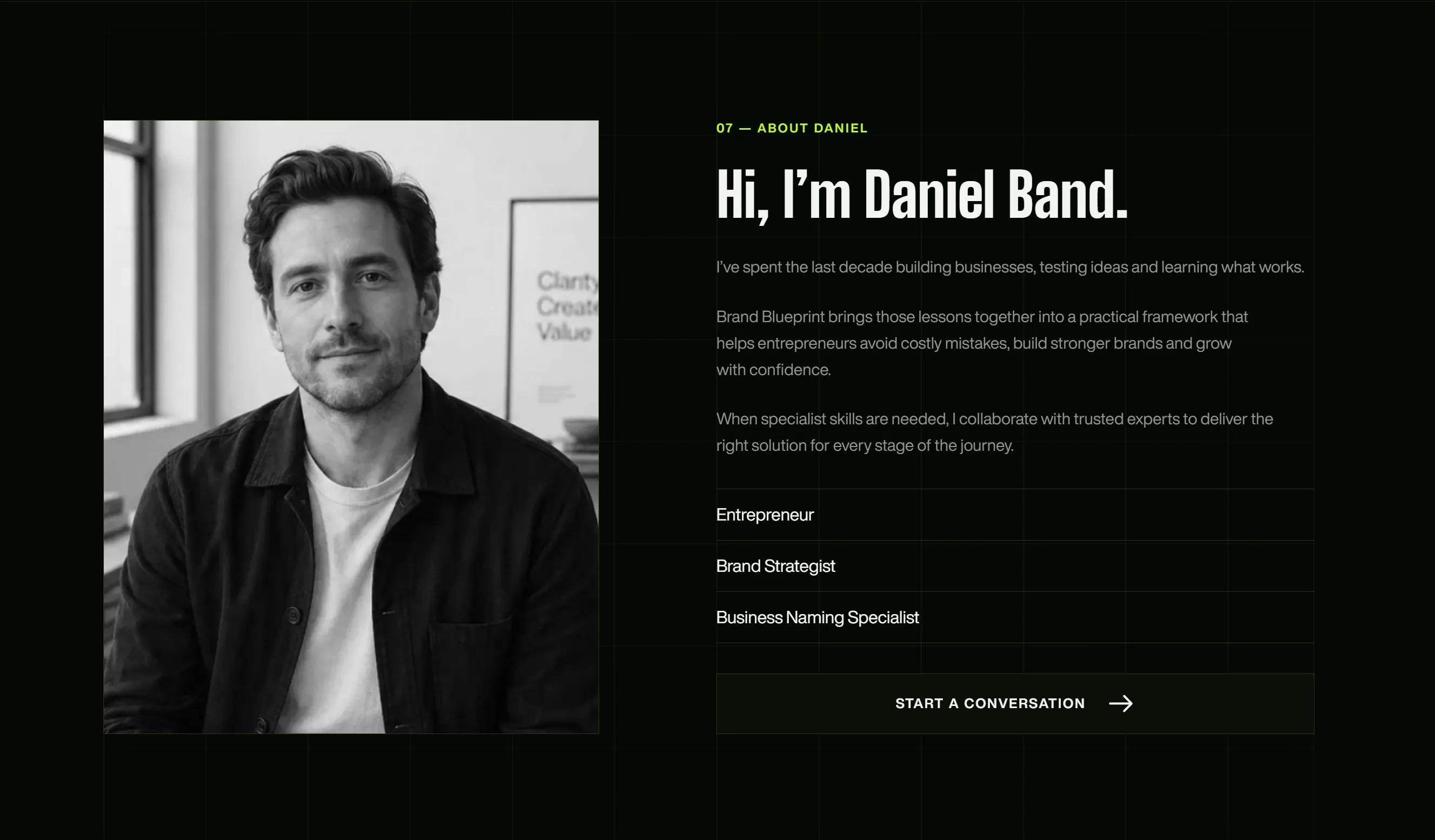 Brand Blueprint founder profile introducing Daniel Rand