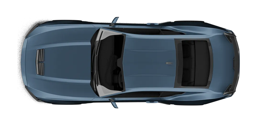 Metallic blue Ford Mustang rendered from above
