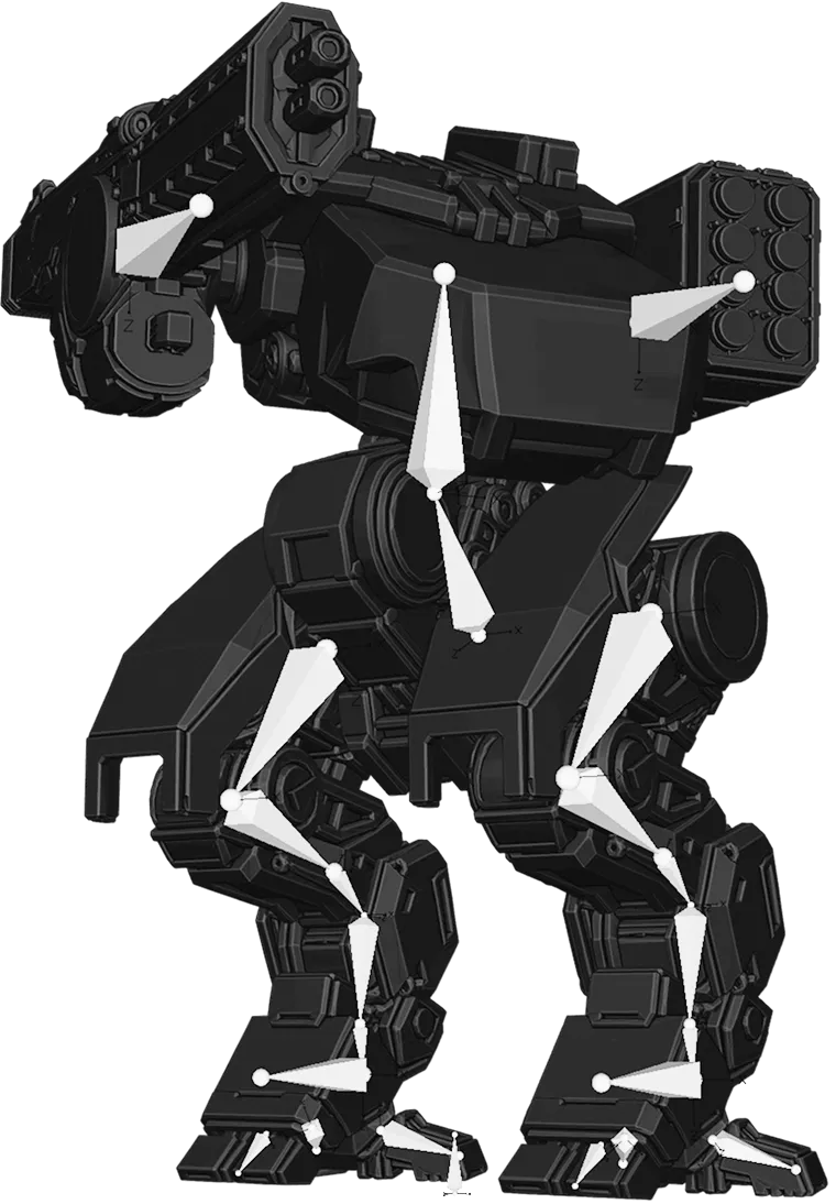 Weapon mech model showing its character rig controls