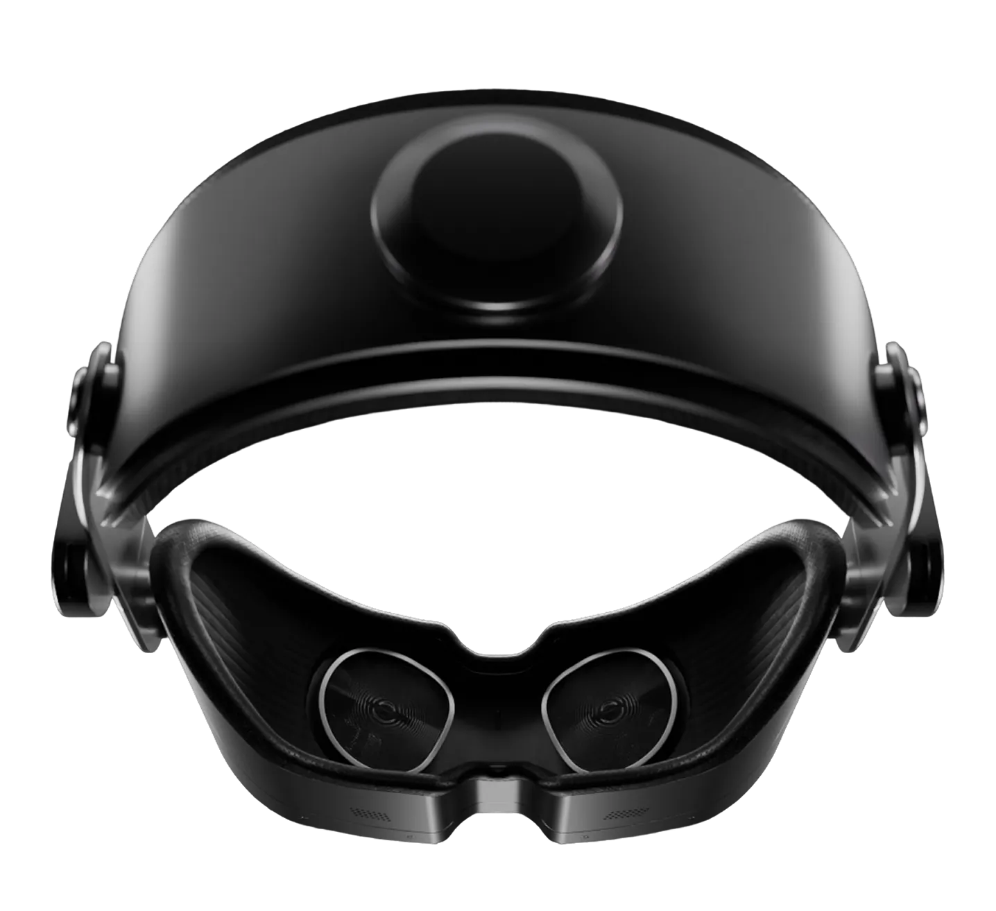 Black virtual reality headset viewed from the front
