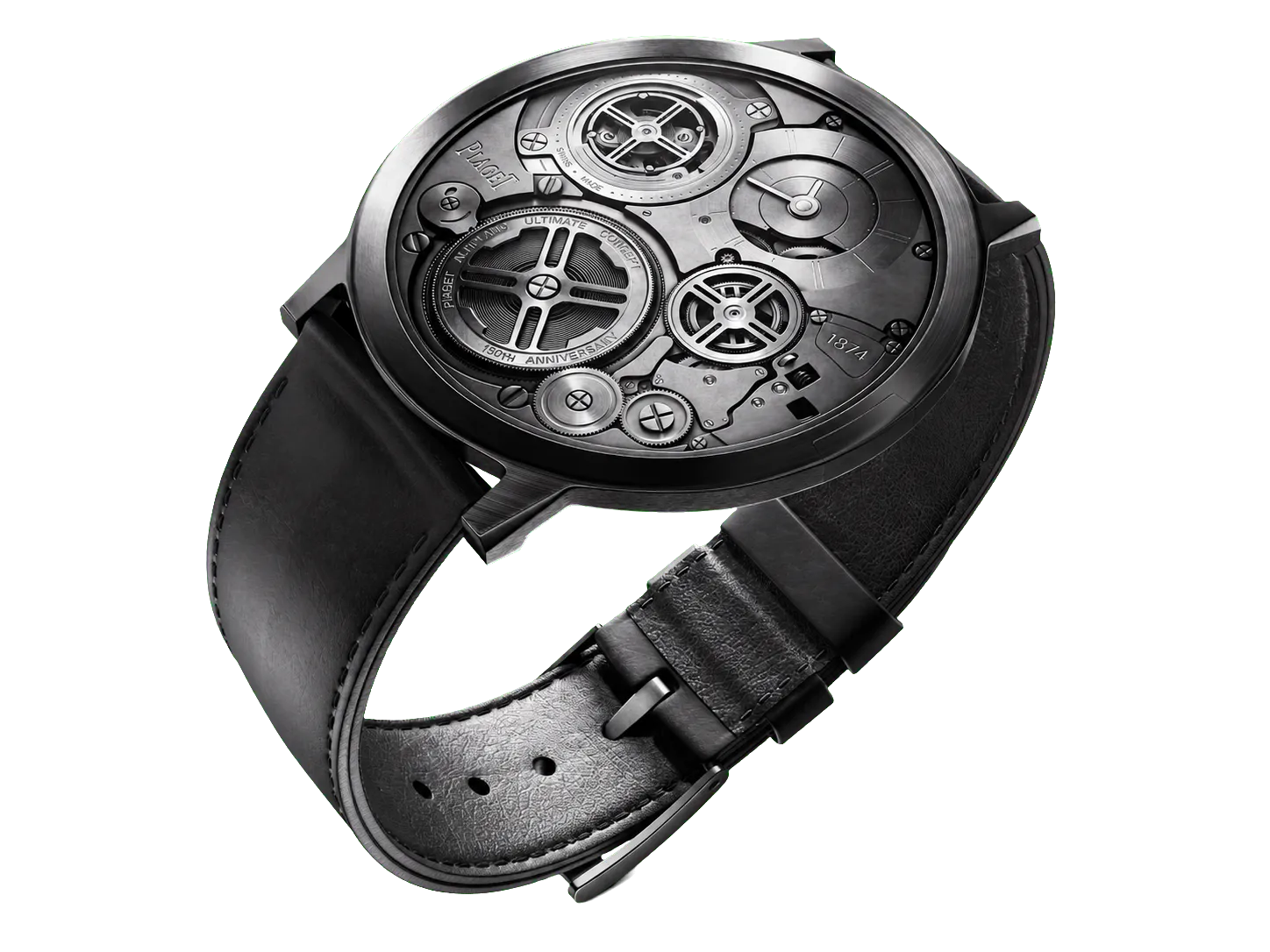Piaget-inspired mechanical watch rendered from the face side with its full strap visible